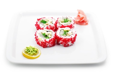 Rolls in Caviar. Isolated on White Background