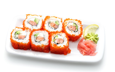 Rolls with Caviar. Isolated on White Background