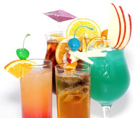 Refreshment ALcoholic Cocktails. Isolated over White