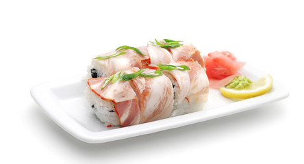 Rolls in Meat with Greens. Isolated on White Background