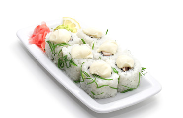 Rolls with Sauce and Greens. Isolated on White Background