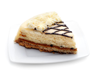 Cheesecake on a Plate. Isolated on White Background