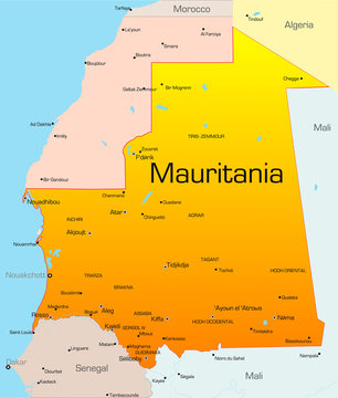 Abstract vector color map of Mauritania country