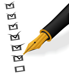 Gold Pen check in checkbox vector illustration