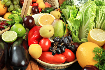 Fresh Vegetables, Fruits and other foodstuffs. Shot in a studio.
