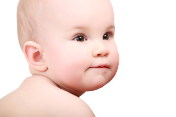 Beautiful baby. Shot in studio. Isolated on white.