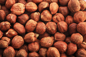 Filbert nuts background. Shot in a studio.