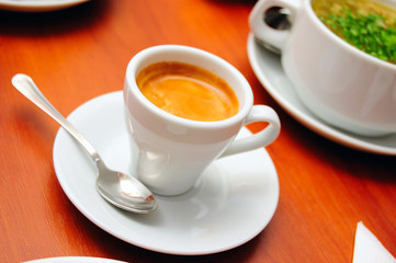 close-up of cup of cofee (espresso), shallow DOF