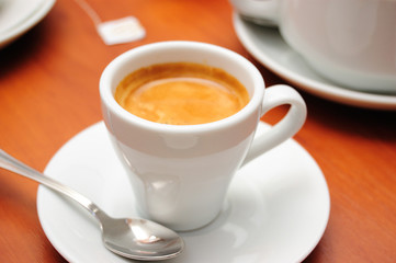 close-up of cup of cofee (espresso), shallow DOF