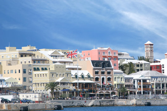 Busy waterfront of downtown Hamilton, Bermuda.