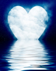 Heart shaped moon reflected in the ocean