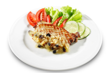 Pork Steak in Honey Sweet Sauce with Vegetable and Salad Leaf