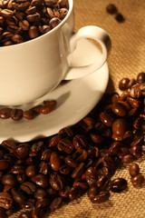 Cups of coffee, full of beans..