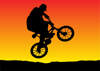 illustration of a sunset bicycle jumping