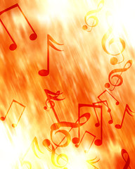 music notes on a fire like background