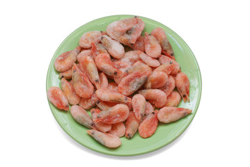 Plate full of frozen shrimps