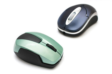 Two wireless mouse isolated on white background.