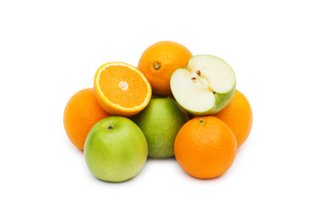 Apple and oranges isolated on the white background