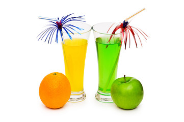 Orange and apple cocktail isolated on the white background