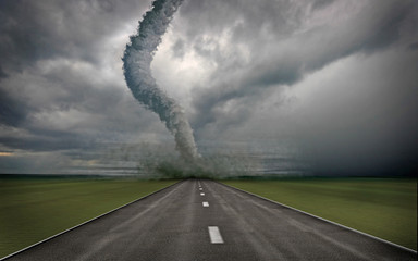 large tornado over the road (3D rendring)