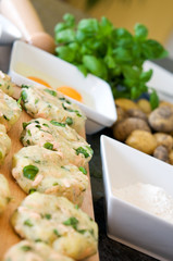 preparing potato and salmon pancakes - slow food