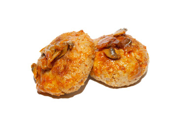 Two meat cutlets isolated on white.