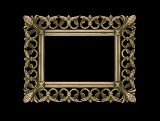 empty antique frame with intricate pattern isolated on black