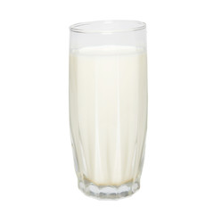 Glass with milk isolated on white.