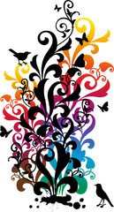 ornamental background with birds and butterflies