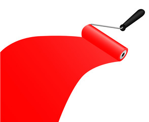 roller brush with red paint vector illustration