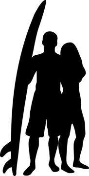 recommend clip art: illustration of a couple of surfers with a surf board