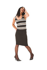 Fototapeta premium African businesswoman in black office outfit on a white