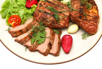 served roasted beef meat steak