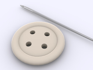 Needle and a button. 3d