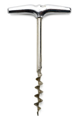 a shiny metal corkscrew on white with clipping path