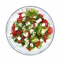 Salad in glass dish
