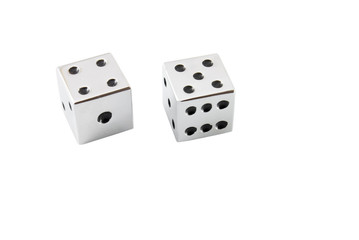 Silver dice isolated on a white background