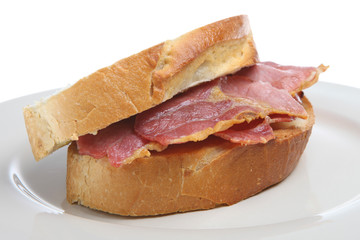 Bacon sandwich with thick-sliced crusty bread