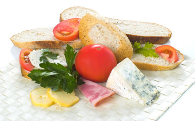 Breakfast,bread,celery,tomato and salami