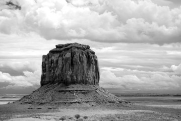 Stormy weather over Monument Valley in black and white