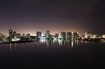 Night view on Aventura from Sunny Isles Beach over Intercoastal