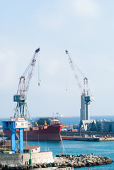 Fototapeta premium Cargo ship under loading in the Port of Livorno