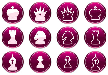 Chess icons set. Purple - white palette. Vector illustration.