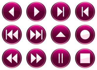 Multimedia buttons set. Purple - white palette. Vector.