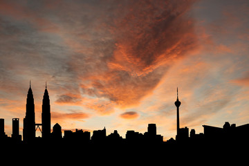 Kuala Lumpur skyline at sunset with beautiful sky illustration