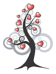 abstract vector tree and love hearts