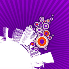 White city on purple background. Vector