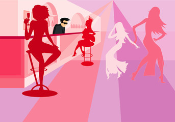 vector image of dancing girls in bar