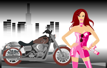 Fototapeta na wymiar vector image of biker's girl. Good use for biker's party.