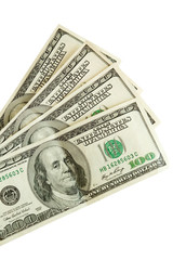 four piece of money isolated on white background